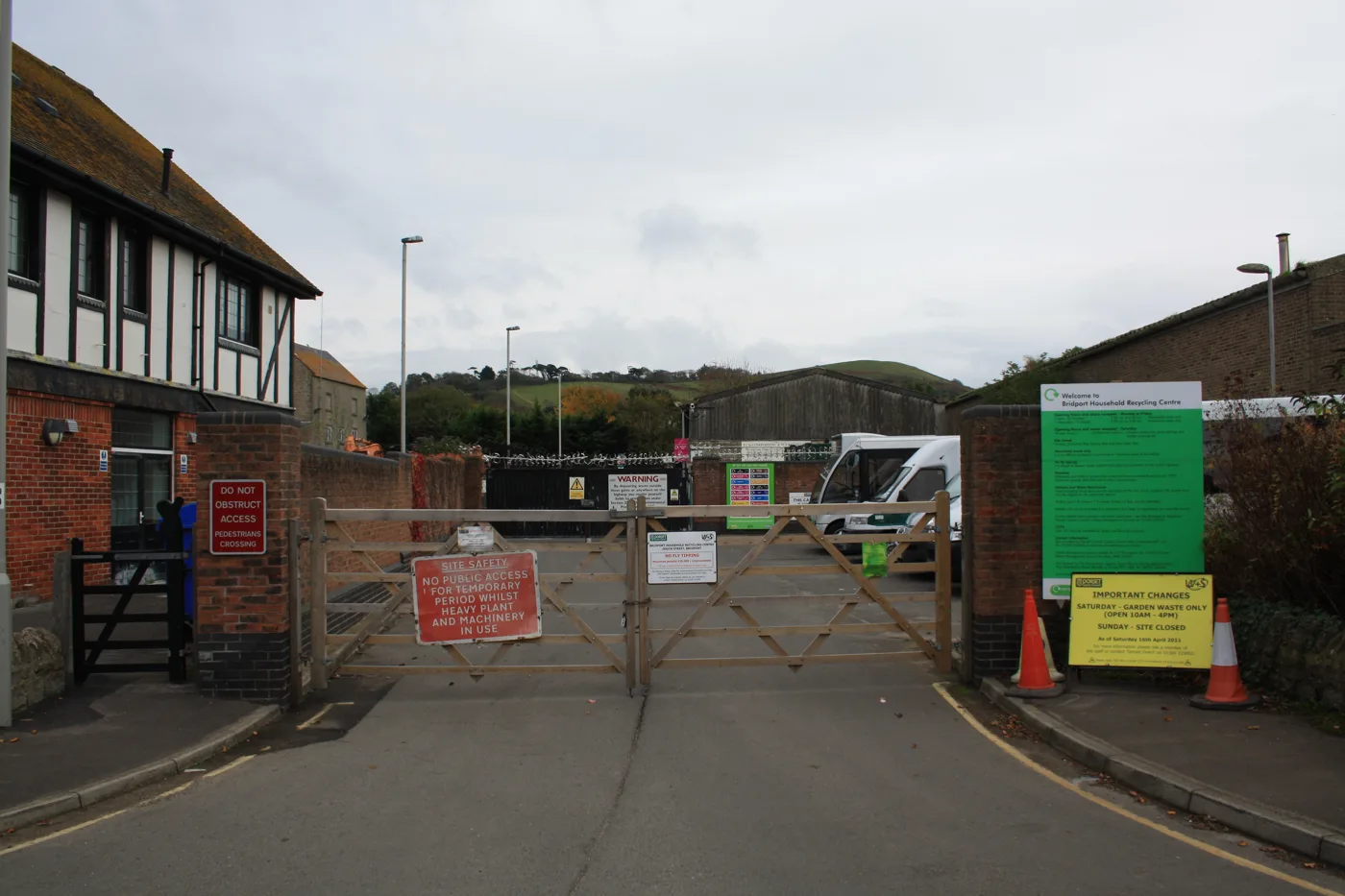The entrance to Bridport Household Recycling Centre at Broomhills, one of ten tips in the Dorset Council area. Bridport takes DIY waste by booking only
